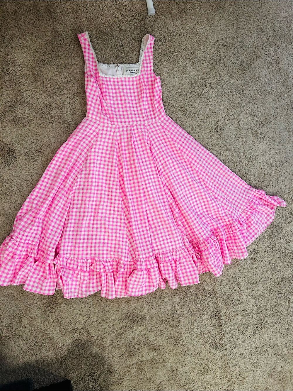 Jessica Pink Gingham Ruffle Midi Dress